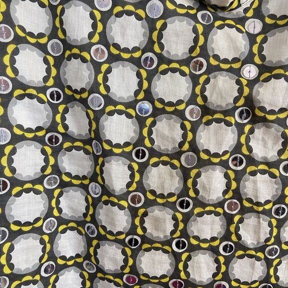 Tory Burch Stephanie Tunic Top Geometric Gray Yellow White Size 4 - Picture 2 of 10